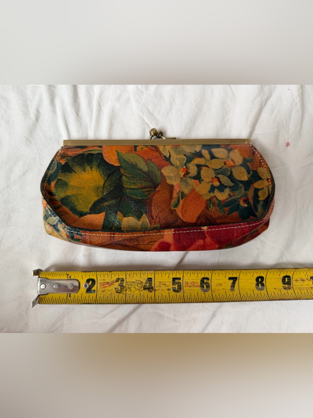 Patricia Nash Floral Leather Kiss-Lock Clutch in Orange, Green, Red - Picture 4 of 5